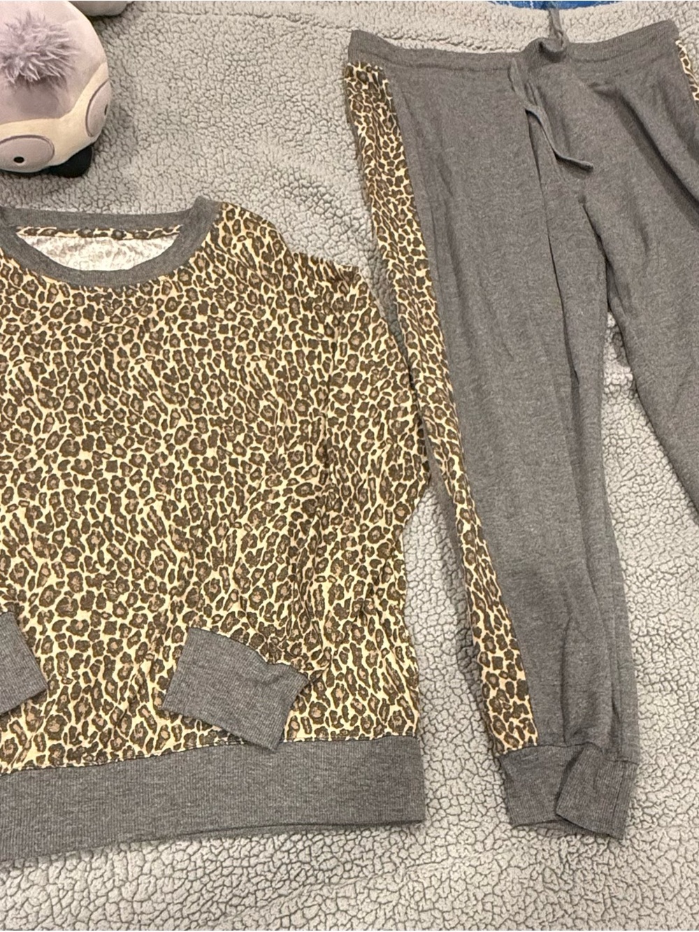 Splendid Leopard Print Grey Two-Piece Pajama Set